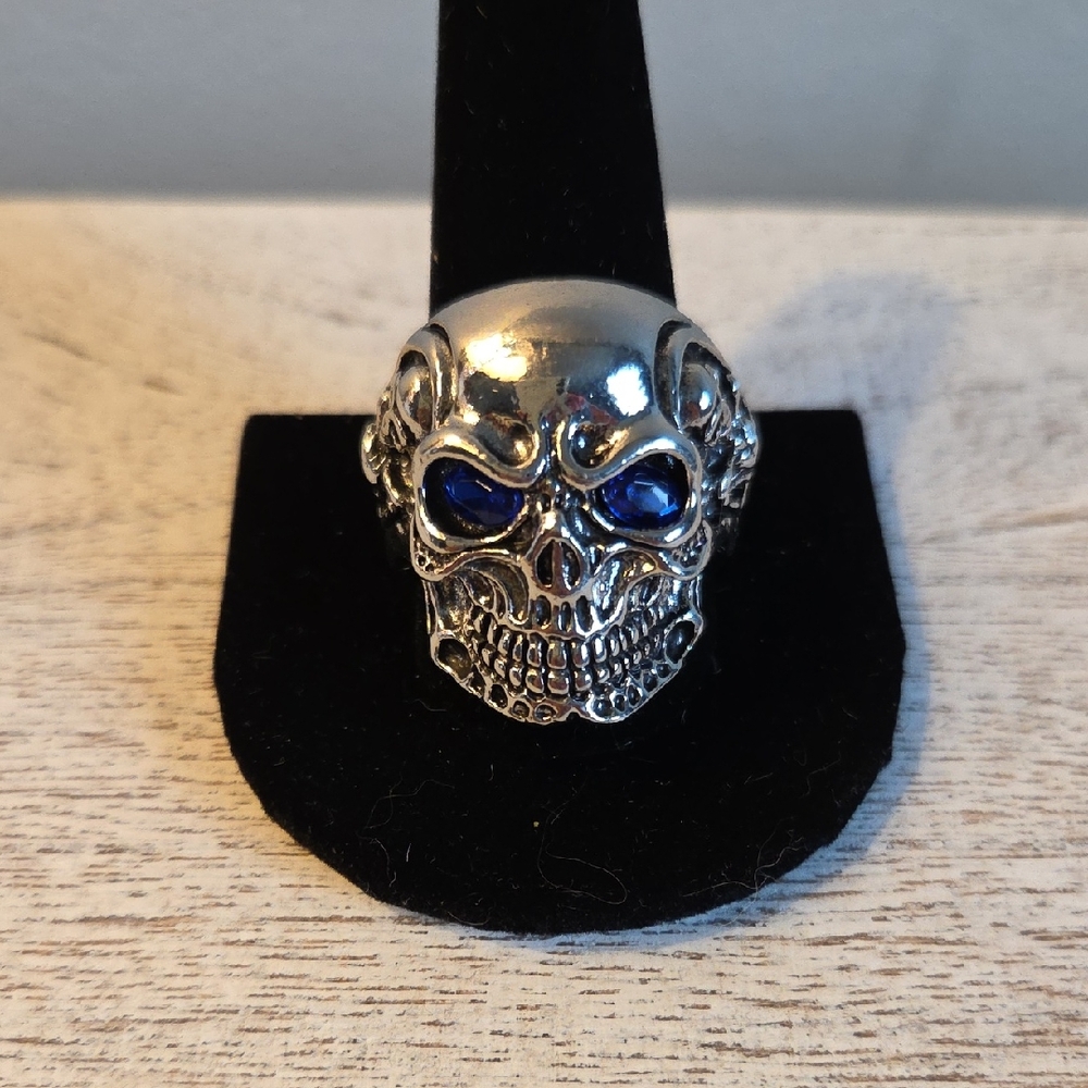 Skull Ring with Blue Eyes